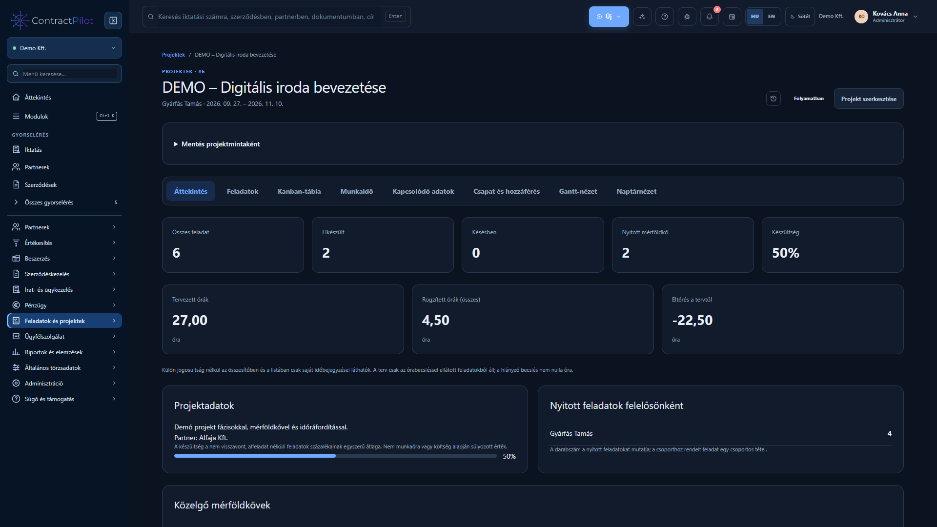 ContractPilot projekt adatlap